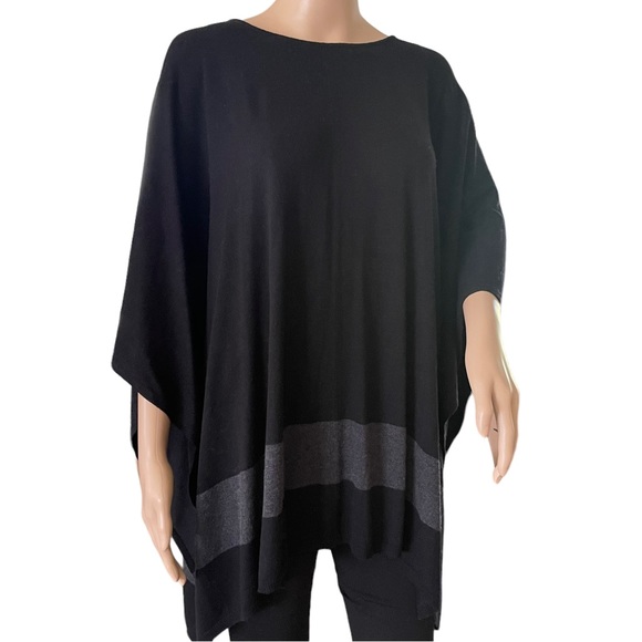 Vertical Design   Lightweight Black Poncho With Single Band of Gray   Size L/XL - Picture 12 of 14